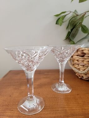 Set Of 2 Vintage Godinger Crystal Martini Glasses Dublin Pattern Elegant Barware